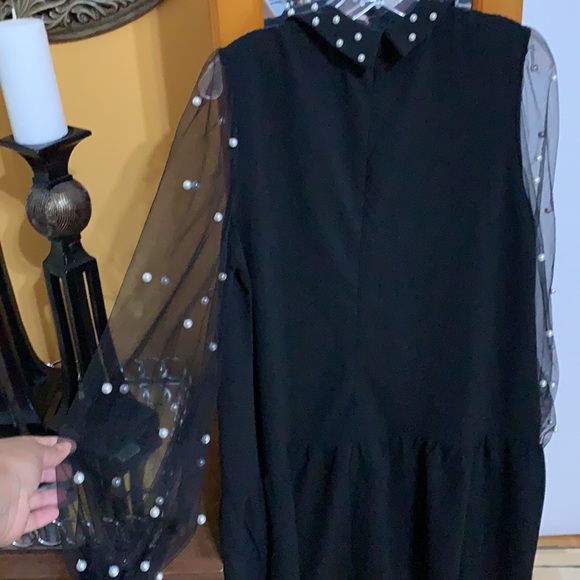 Womens Mesh Long Sleeve Pearl Accents Zip Up Tunic Dress - Picture 6 of 10